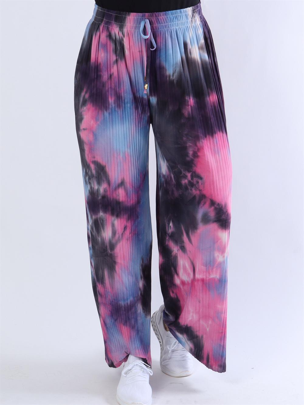 Mikkeline - Plisserade byxor i army, rosa och lila nyanser